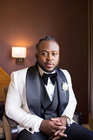 HxKing 3 Piece Jacquard Tuxedo